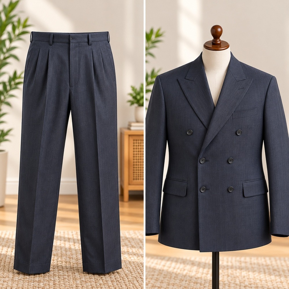 Unbranded Double Breasted Suit Set Mens Charcoal Grey Peak Lapel Cuffed Hem